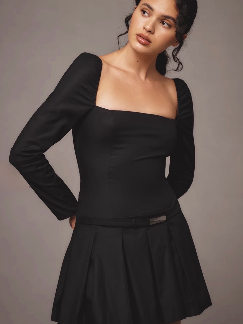 Reformation x Anthropologie Luella Long Sleeve Smocked Mini Dress Black Size 12